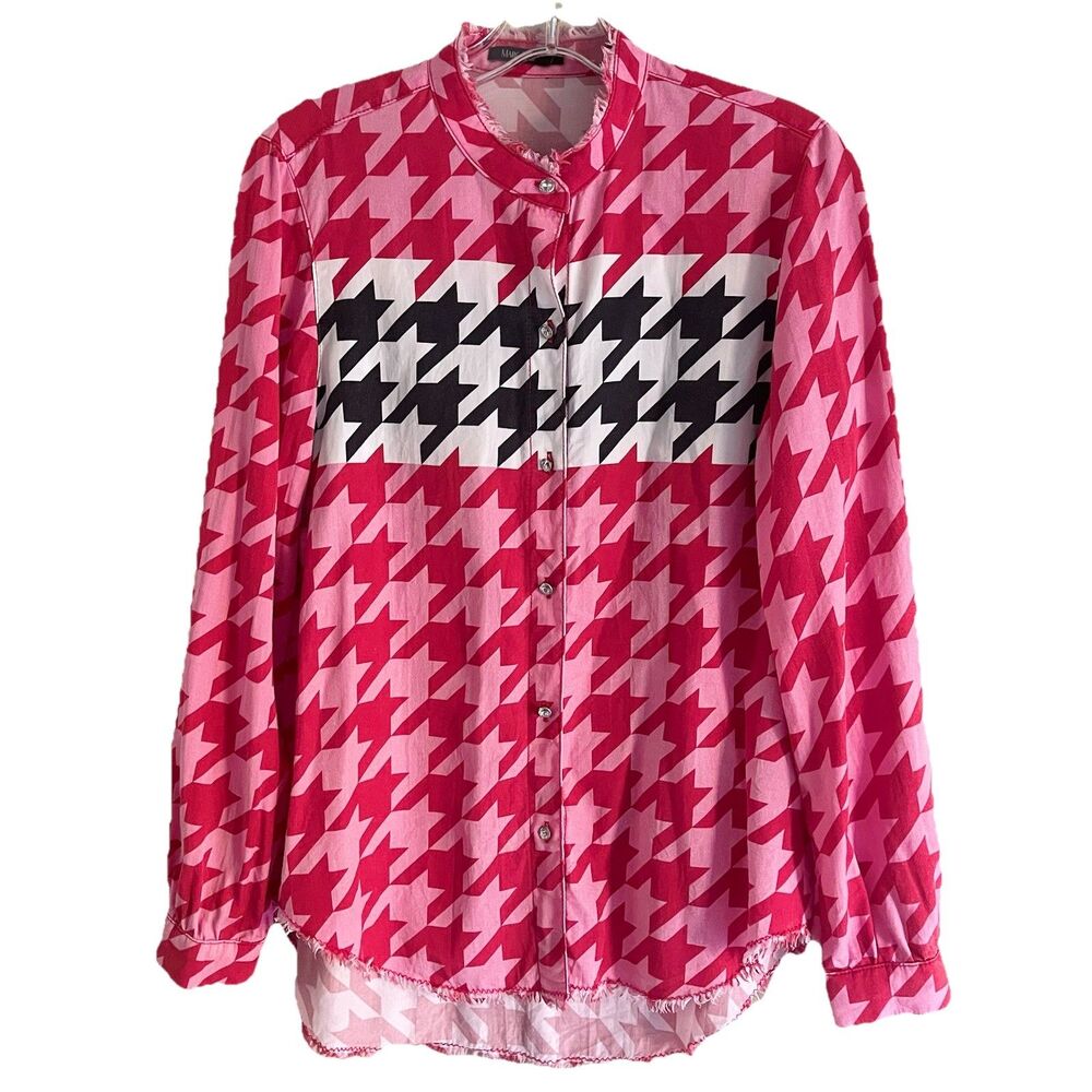 Marc Aurel Comtemporary Eclectic Shirt S Long Sleeve Houndstooth Pink Red Black